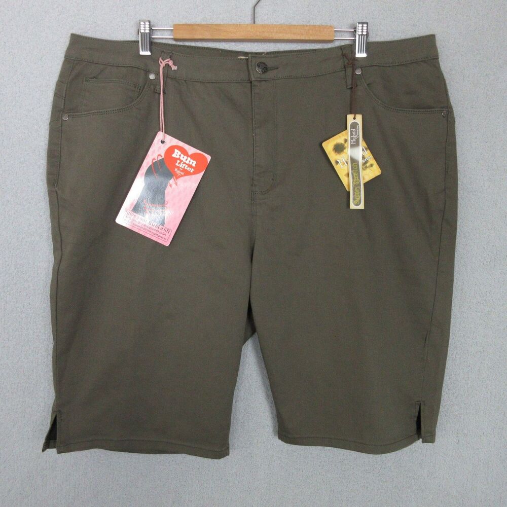 Hybrid Company Bermuda Shorts Womens 24 Super Stretch Army Green Knee Length